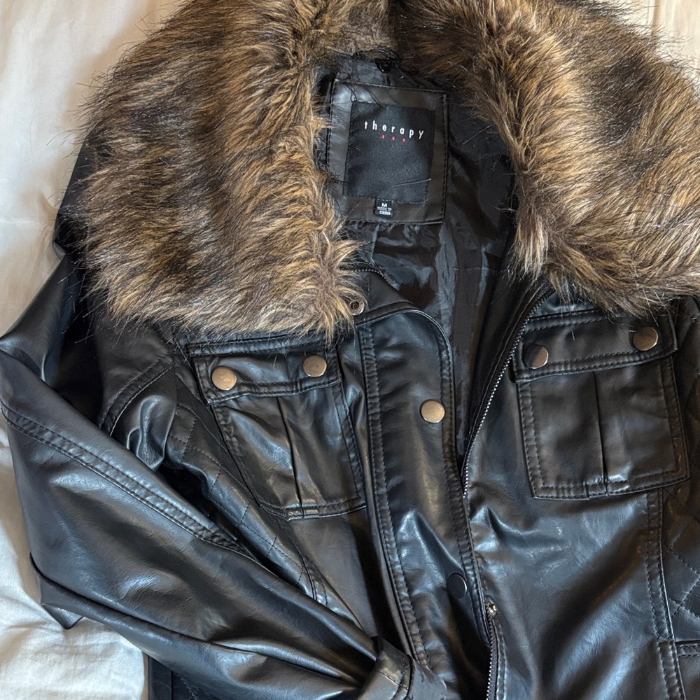 Therapy Black Jacket with Faux Fur Collar